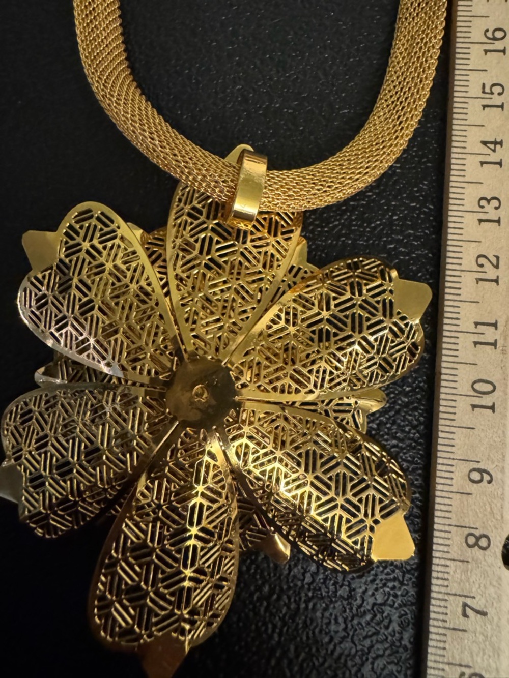 Gold Floral Filigree Necklace Pierced Earrings Set - Picture 6 of 10